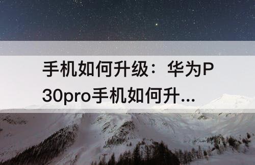 手机如何升级：华为P30pro手机如何升级鸿蒙系统